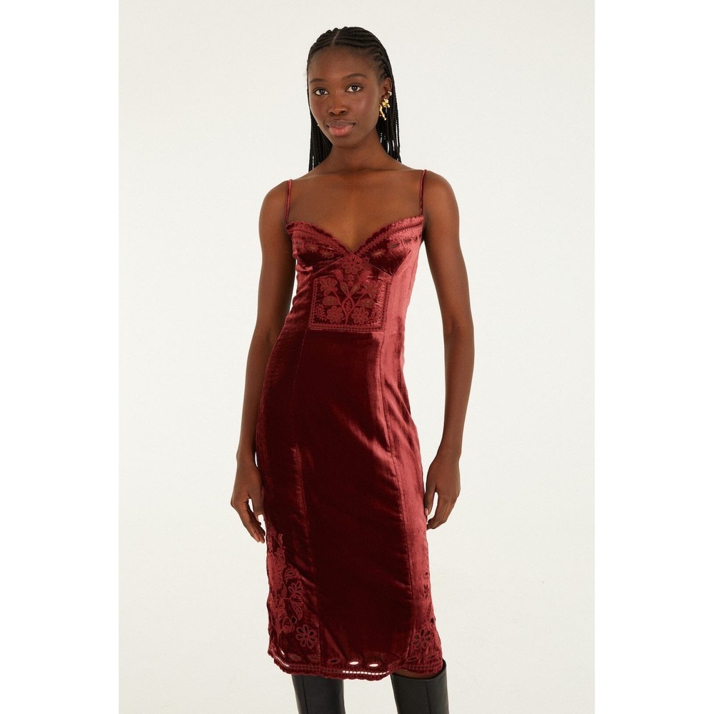FArm Rio Burgundy Cut-Out Flowers Sleeveless Midi Dress NWT small velvet